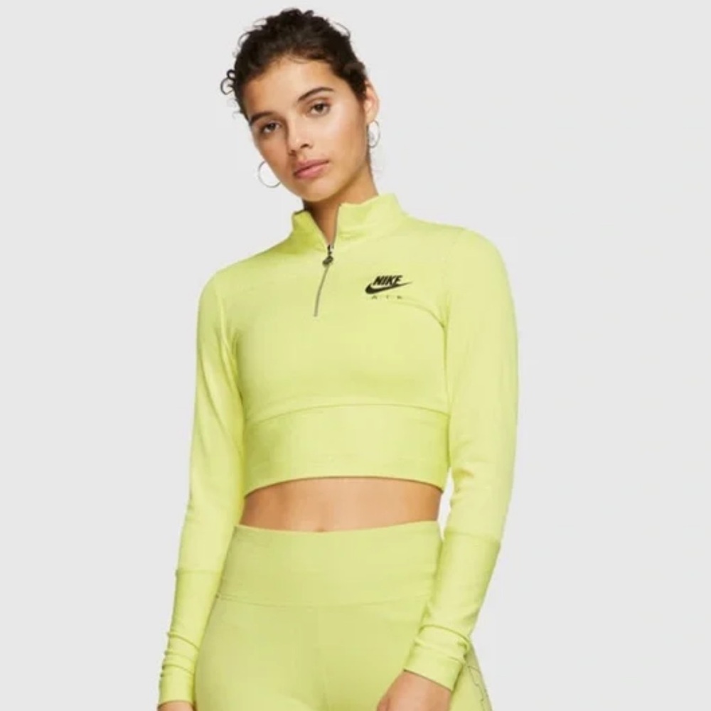 Nike Air  Women's ribbed neon yellow long sleeve crop